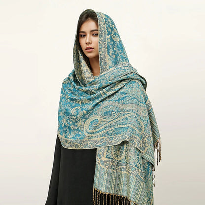 Women's Embroidered Pashmina Hijab Scarf – Soft Cashmere-Feel Shawl