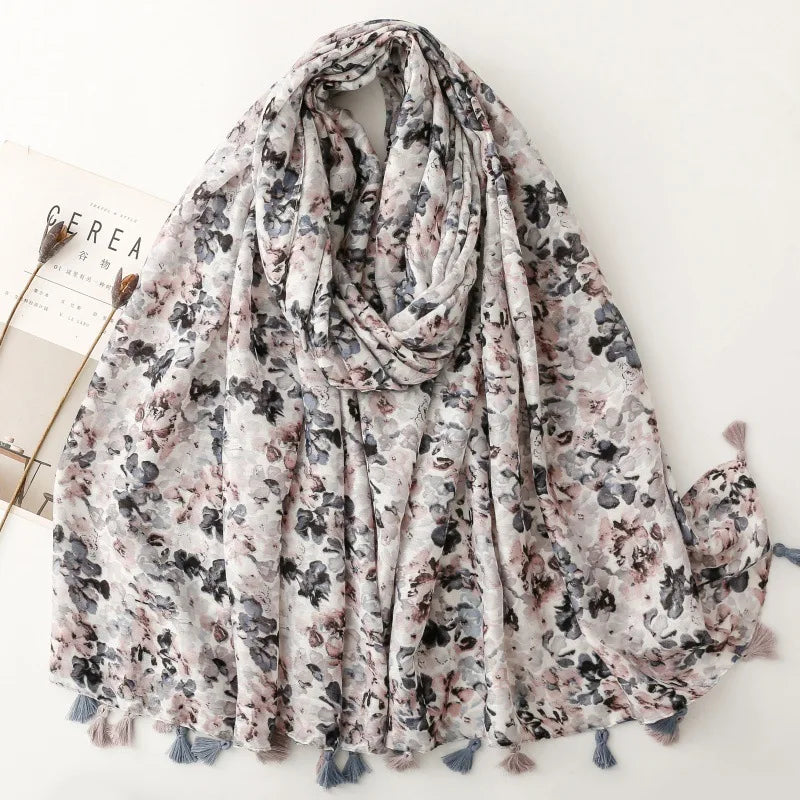 Printed Tassel Hijab Scarf & Shawl for Women | 88×180cm Bohemian Wrap | 60 Designs