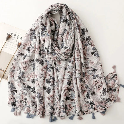 Printed Tassel Hijab Scarf & Shawl for Women | 88×180cm Bohemian Wrap | 60 Designs