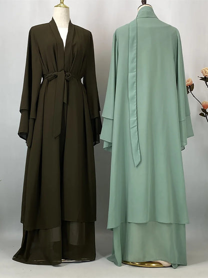 Women's Chiffon Open Abaya – Lightweight Modest Robe with Sash